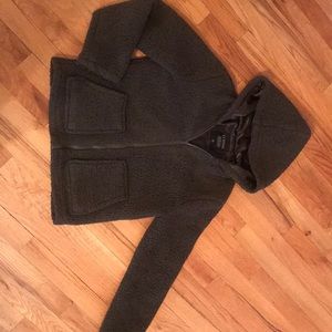 Fleece fuzzy faux shearling zippered jacket